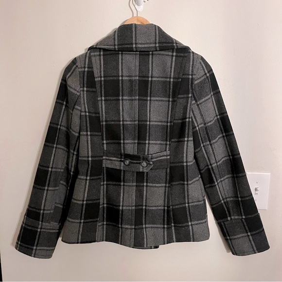Old Navy Black & Gray Plaid Pea Coat Jacket, Sz S - Picture 4 of 4